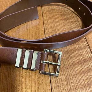 Michael Kors Brown Leather Belt with Gold Buckle